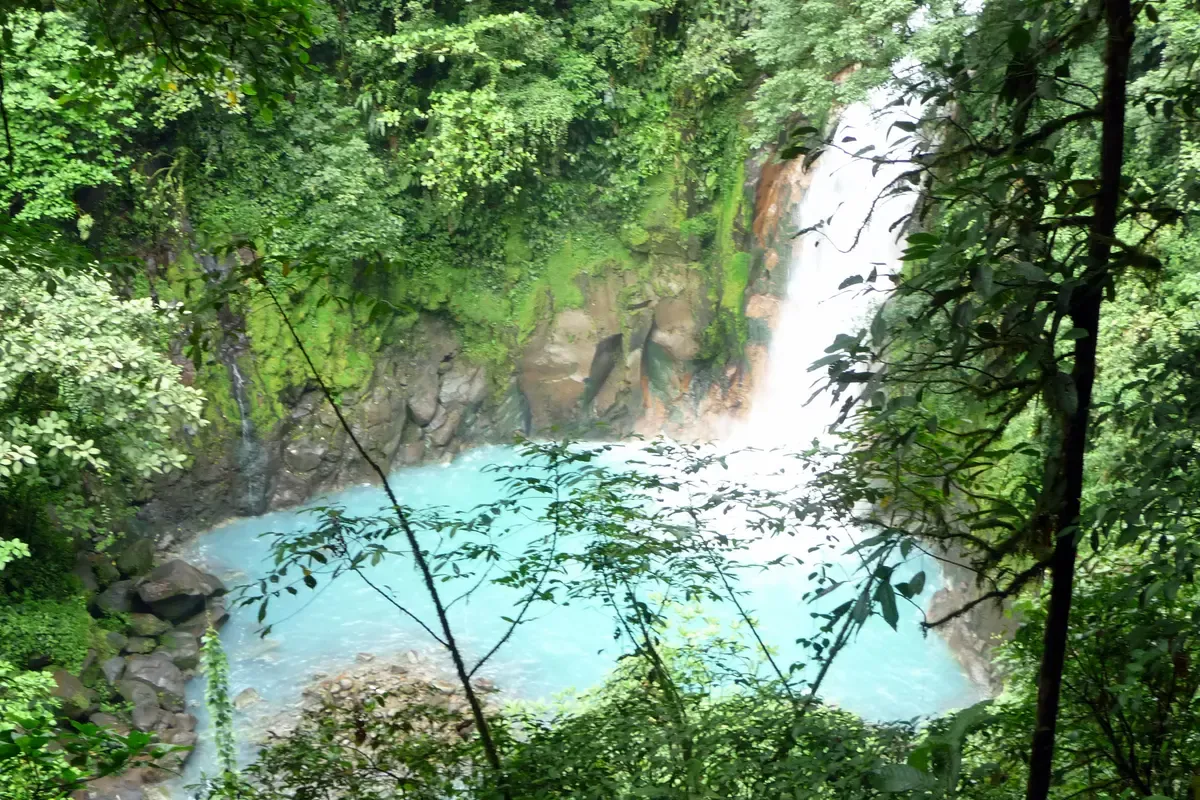 Blue Rio Celeste river in the rainforest near Bijagua on the hike and swim day trip, Costa Rica